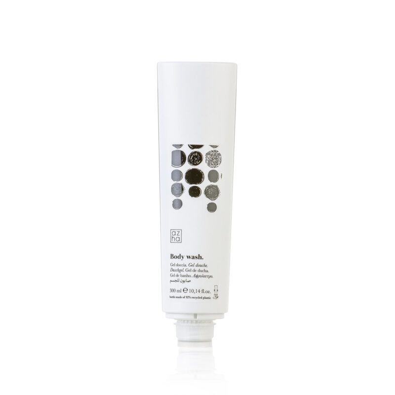 Gel doccia in flacone 300 ml di plastica riciclata. Non ricaricabile.