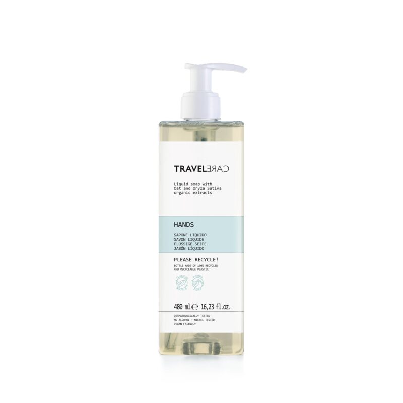 Sapone liquido in flacone 480 ml in pet riciclato. Flacone ricaricabile