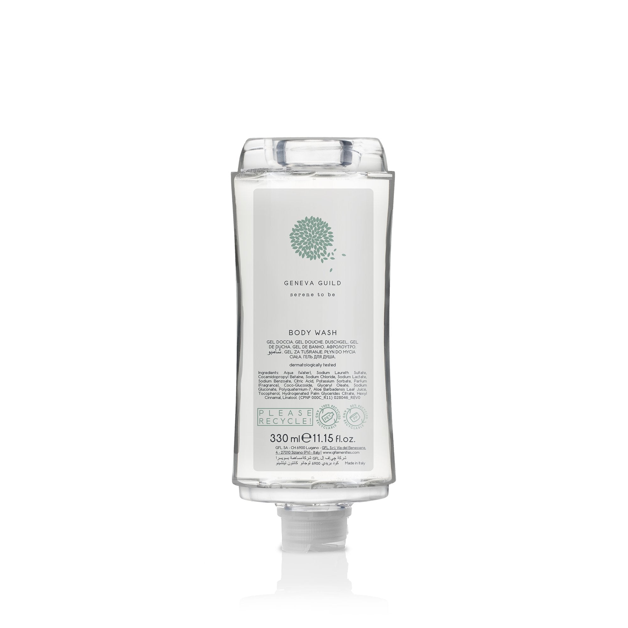 PDSR330BGG Shower gel in 330 ml bottle made of recycled pet. Not refillable.