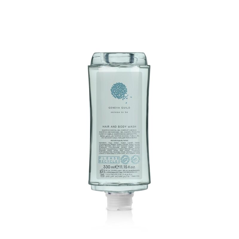 Shampoo doccia in flacone 330 ml in pet riciclato. Non ricaricabile.