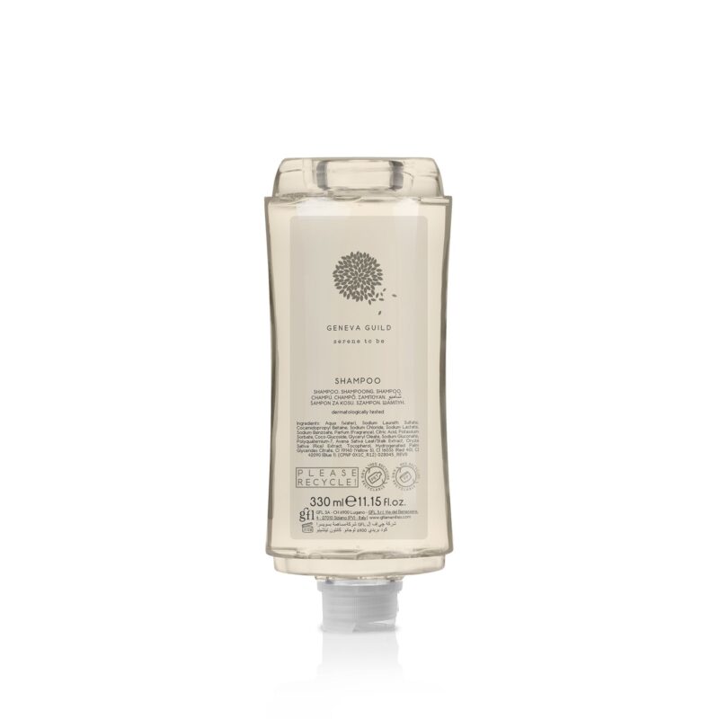 Shampoo in flacone 330 ml in pet riciclato. Non ricaricabile.